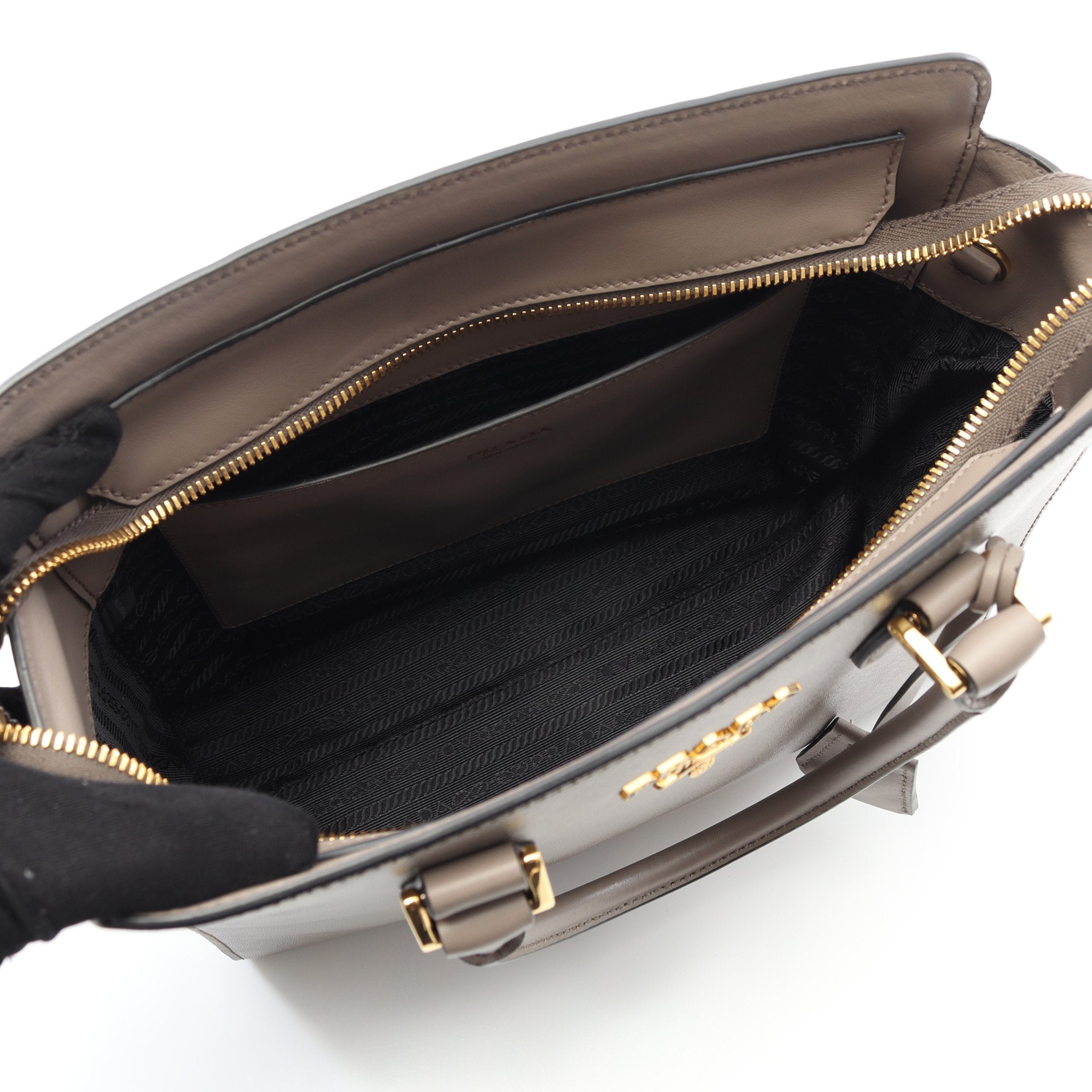 SAFFIANO + SOFT C ハンドバッグ レザー グレーベージュ 2WAY プラダ