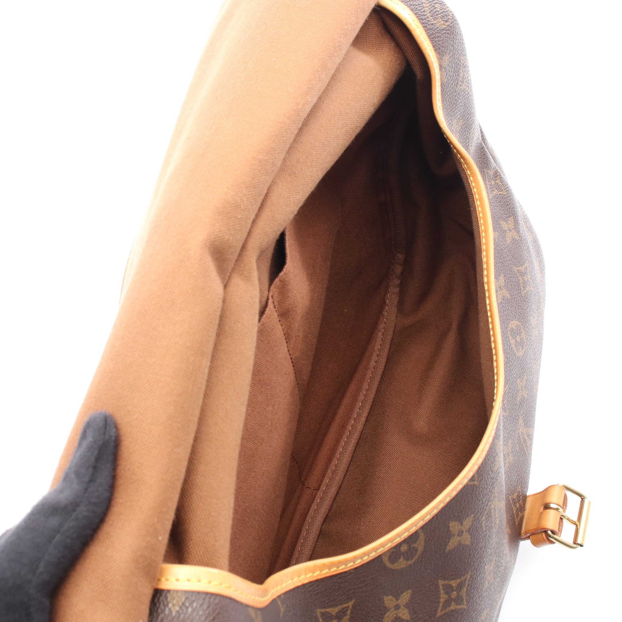 ルイヴィトン モノグラム ソミュール35 ショルダーバッグ PVC レザー 茶