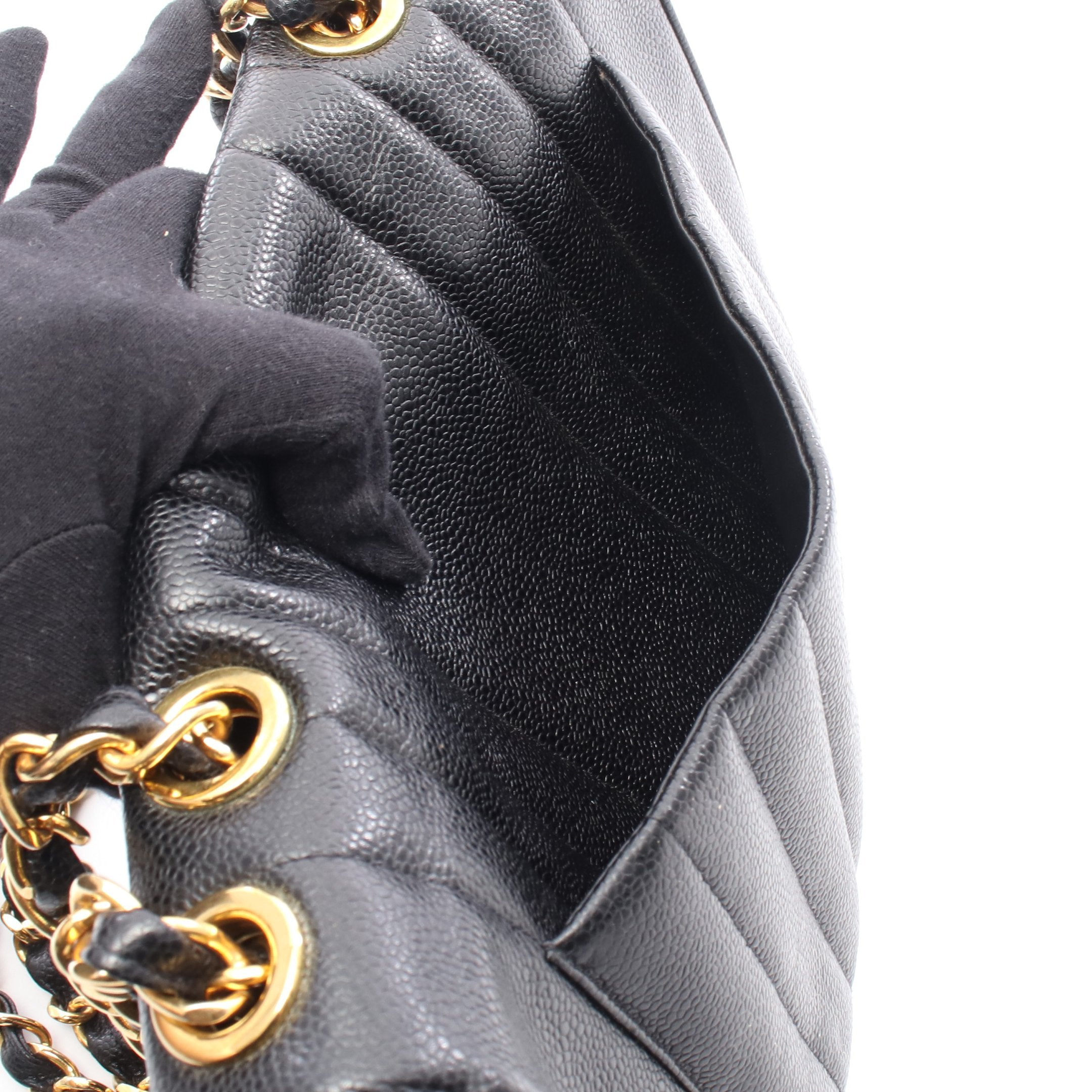 マドモアゼル デカココマーク Wチェーンショルダーバッグ キャビア