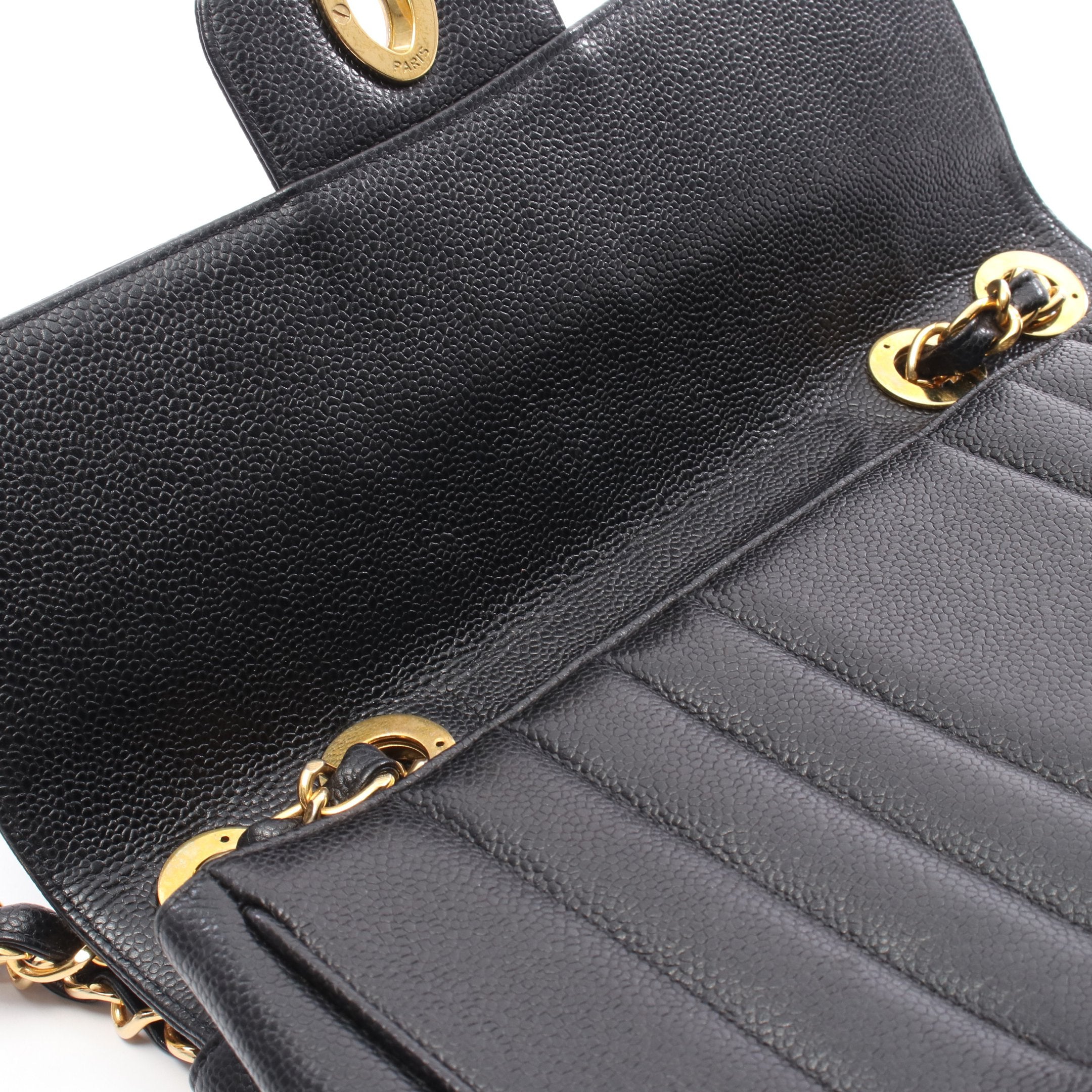 マドモアゼル デカココマーク Wチェーンショルダーバッグ キャビア