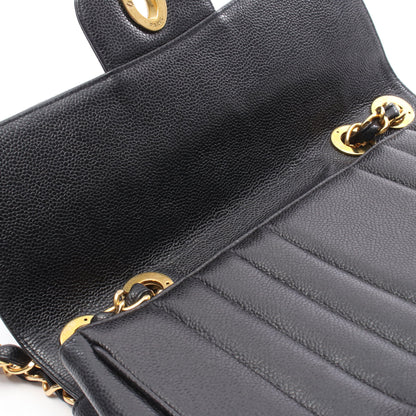 マドモアゼル デカココマーク Wチェーンショルダーバッグ キャビアスキン ブラック ゴールド金具 シャネル バッグ CHANEL