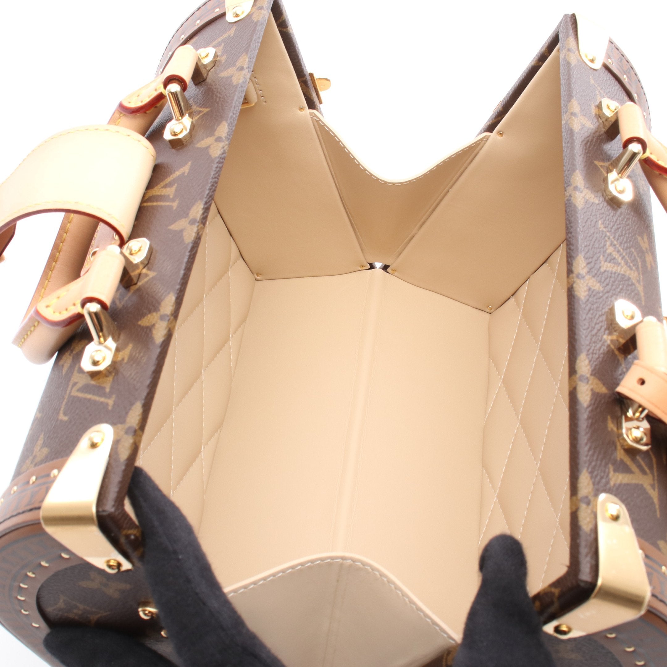 スピーディ トランク モノグラム ハンドバッグ PVC レザー ブラウン