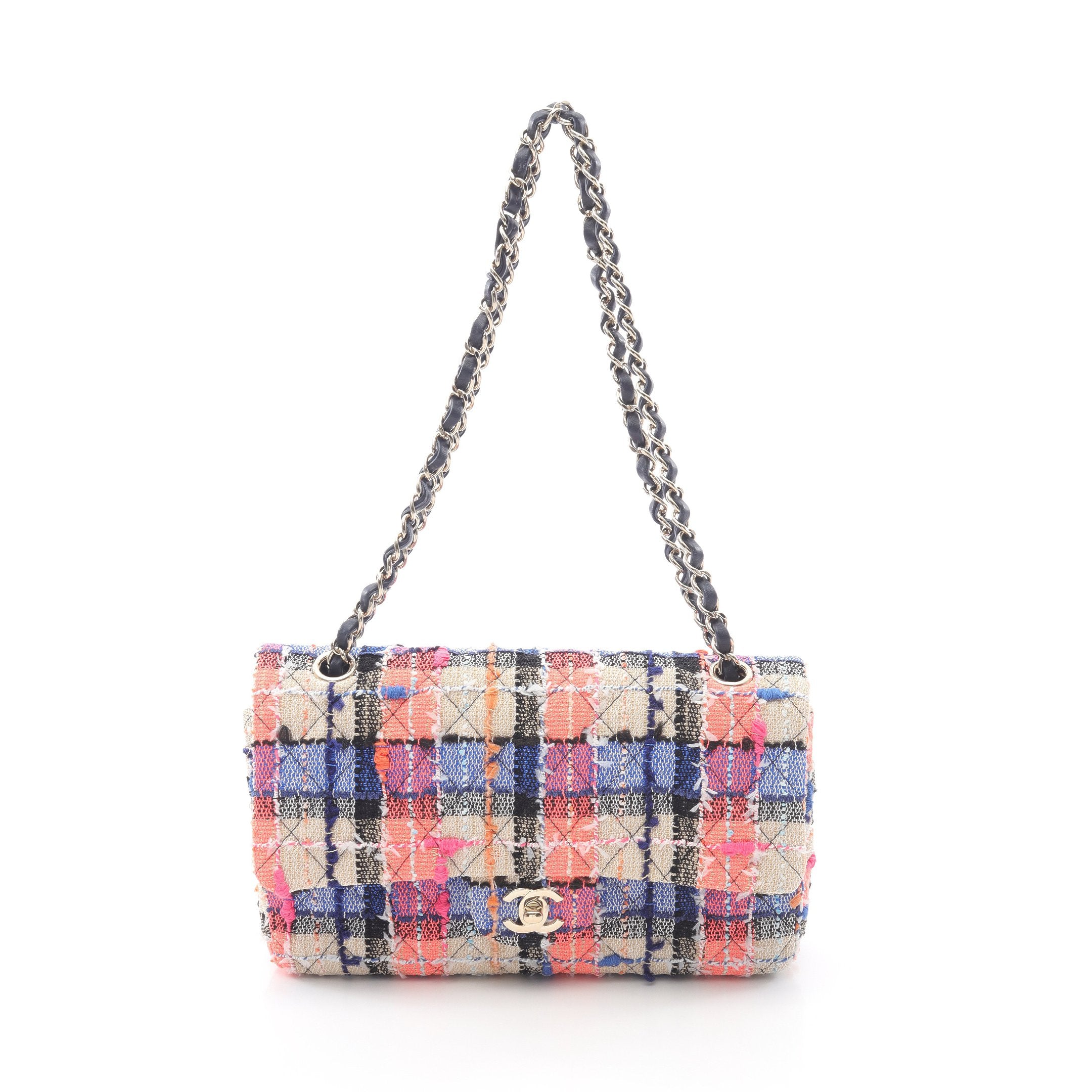 マトラッセ Wフラップ Wチェーンショルダーバッグ ツイード レザー