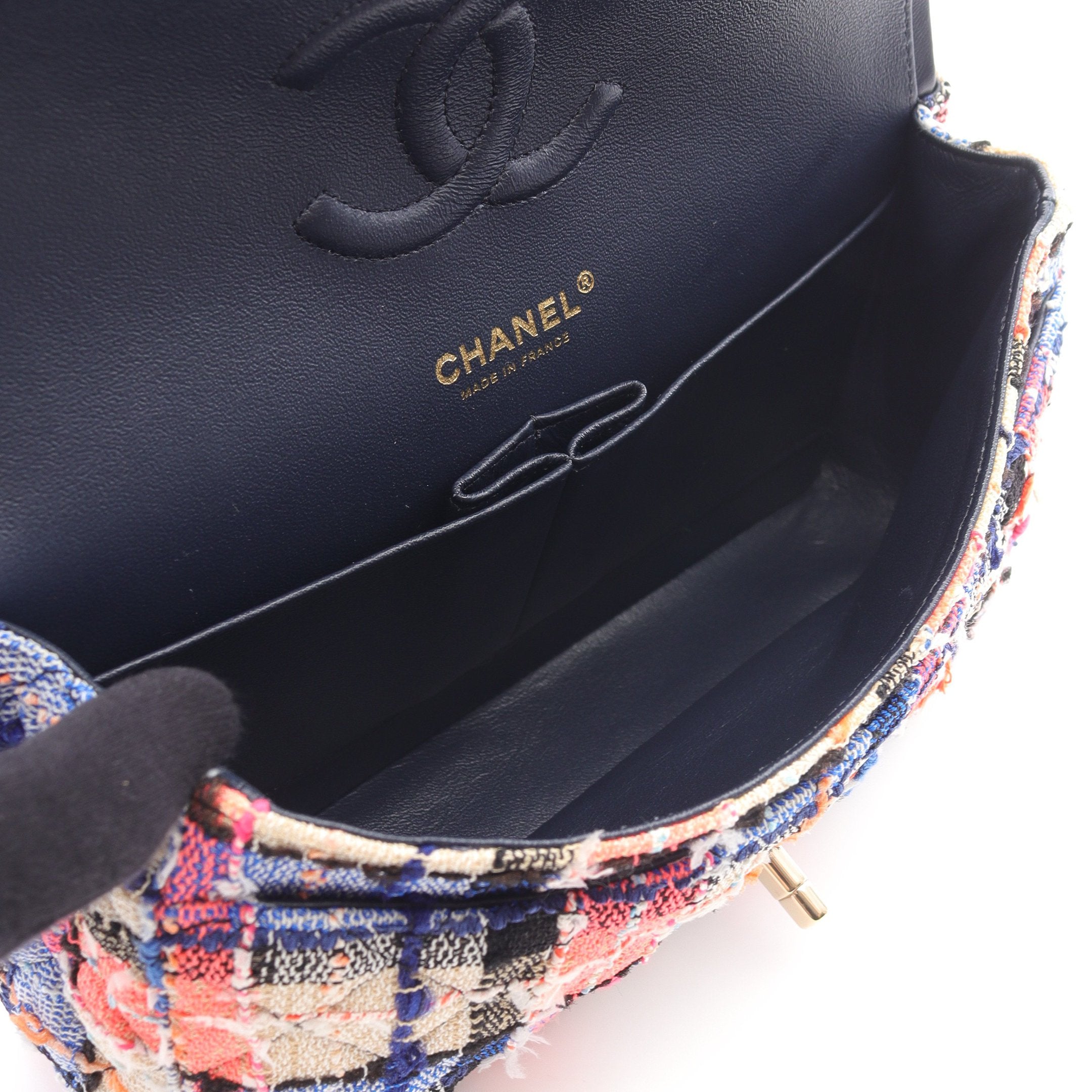 マトラッセ Wフラップ Wチェーンショルダーバッグ ツイード レザー