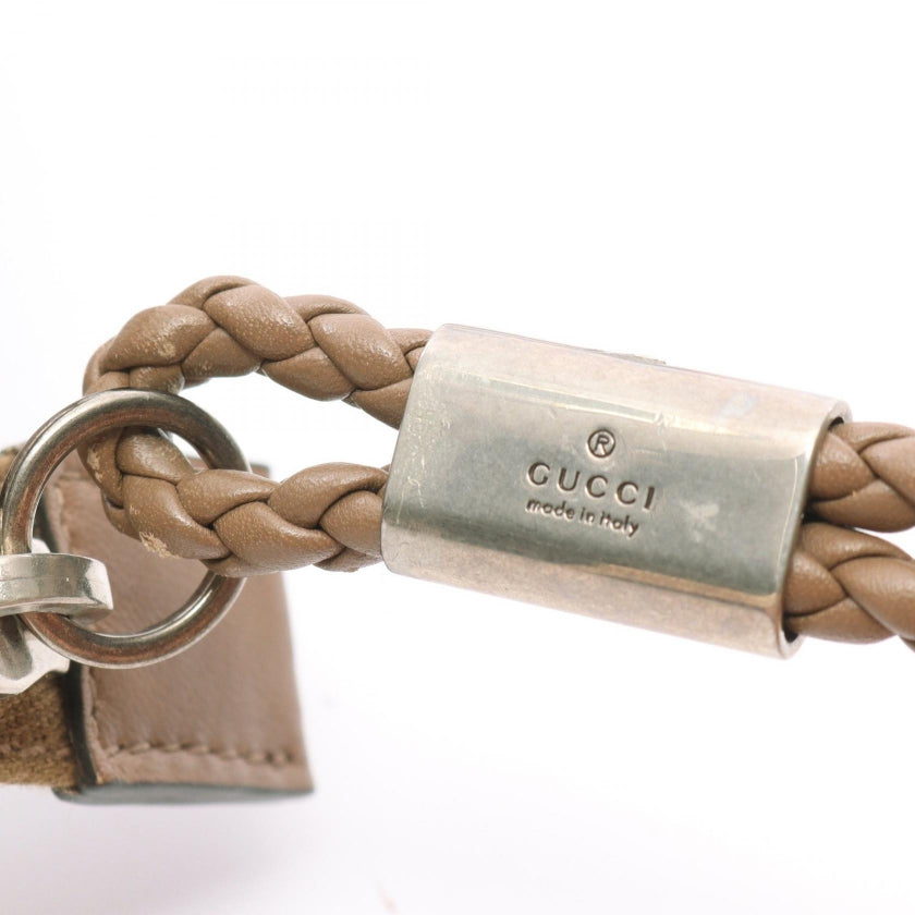 インターロッキングG ショルダーバッグ レザー ブラウン 編み込みストラップ グッチ バッグ GUCCI