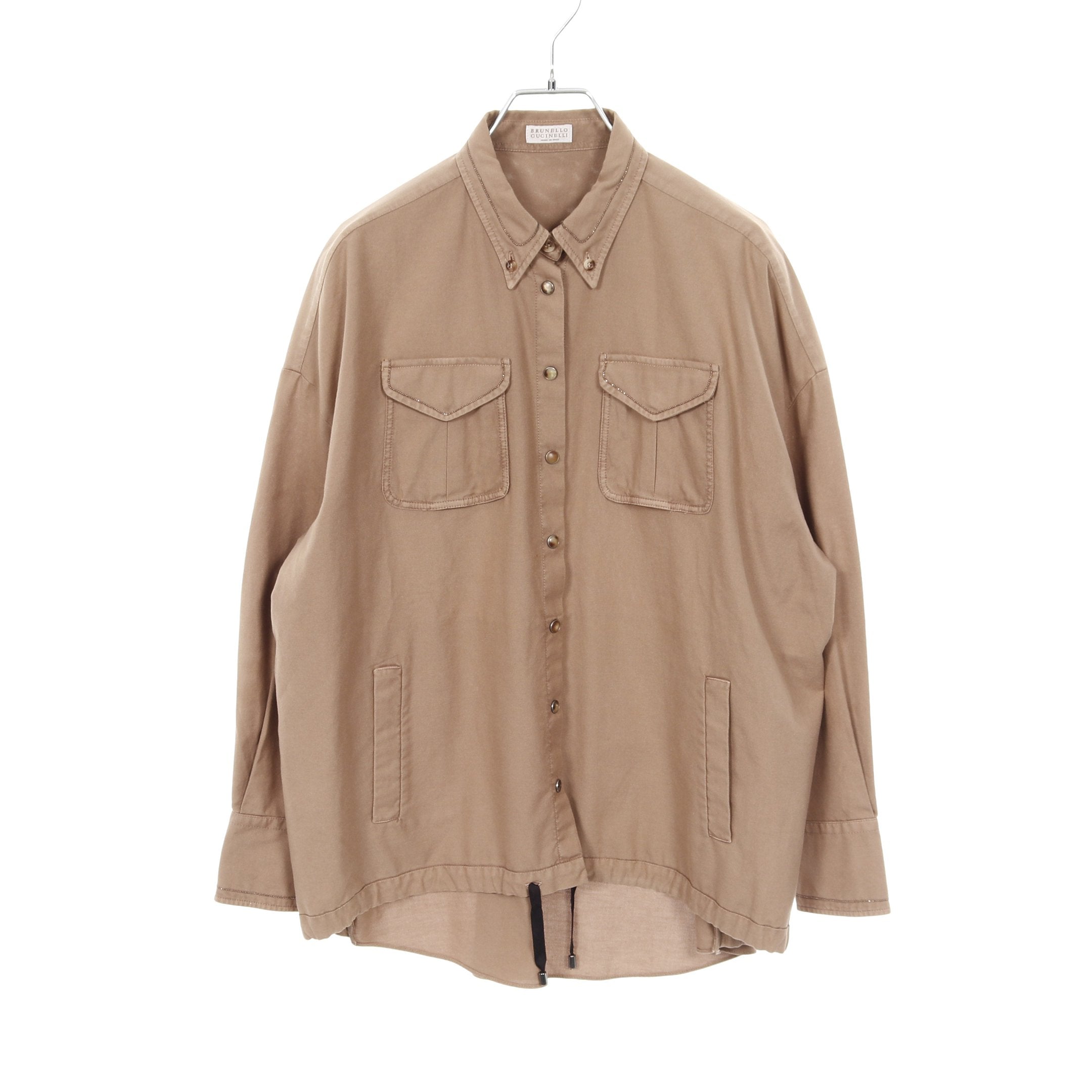 シャツ ジャケット コットン ブラウン ドローコード ブルネロクチネリ