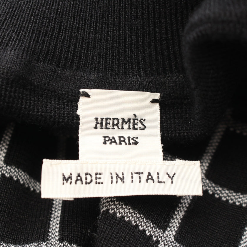 ニット ハイネック チェック カシミヤ シルク ブラック ホワイト エルメス トップス HERMES