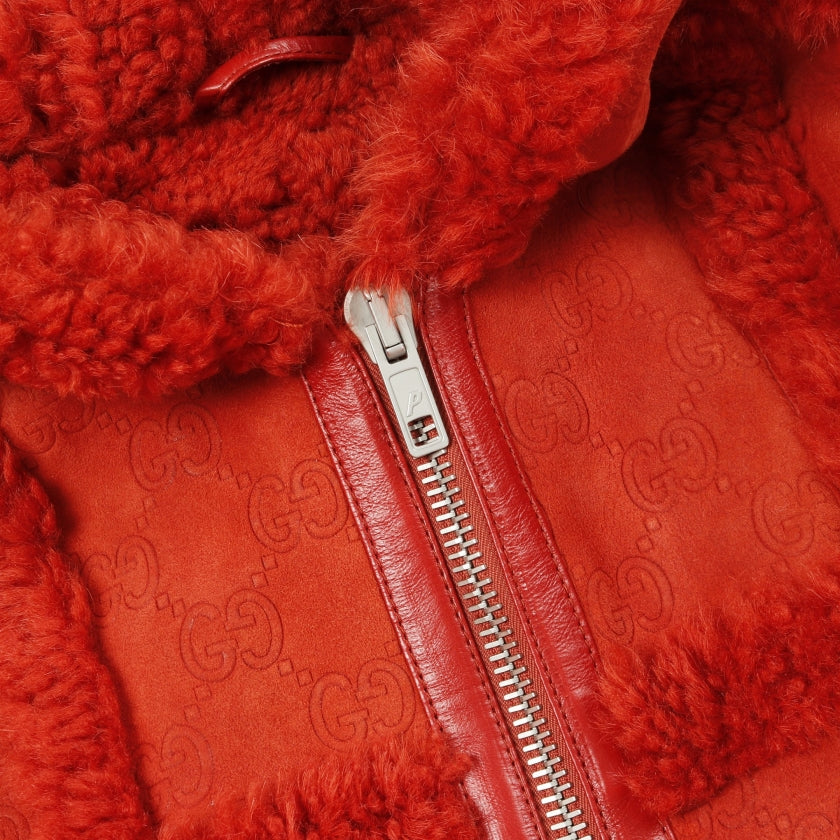 GUCCI × PALACE GG柄 ジップアップ ジャケット ムートン オレンジ