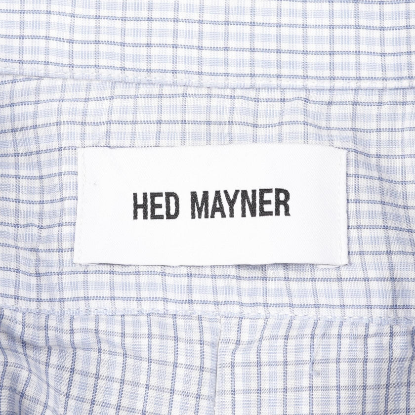 シャツ ストライプ チェック コットン ブラウン ホワイト ライトブルー レイヤード ヘドメイナー トップス HED MAYNER