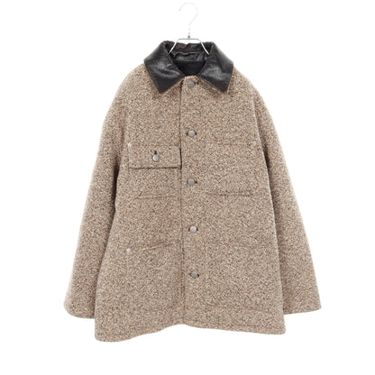 ウールブレンド ジャケット ウール レザー ライトブラウン ブラック  