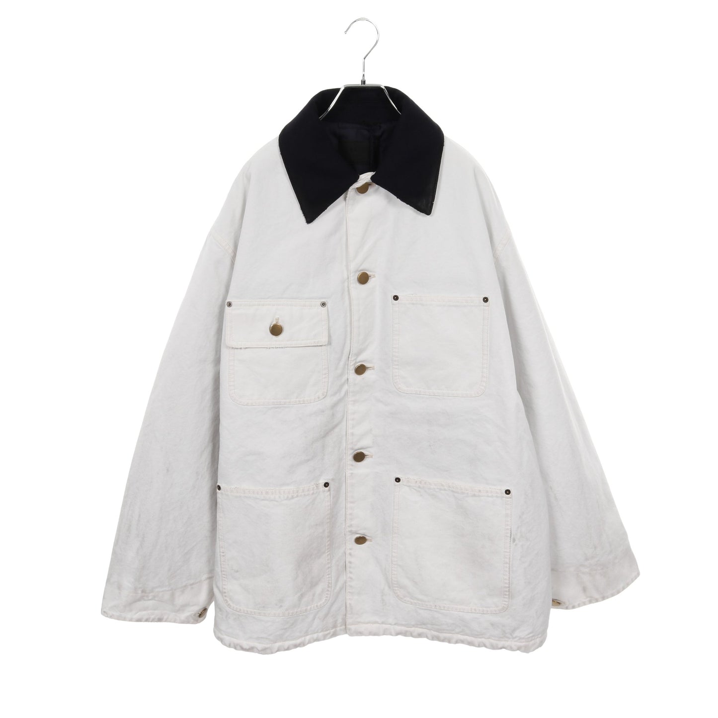 トライアングルロゴ オーバーサイズ ヴィンテージ加工 中綿 ワークジャケット コットン ホワイト 24AW プラダ アウター PRADA