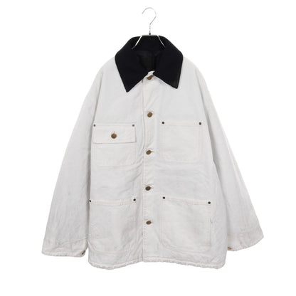 トライアングルロゴ オーバーサイズ ヴィンテージ加工 中綿 ワークジャケット コットン ホワイト 24AW プラダ アウター PRADA