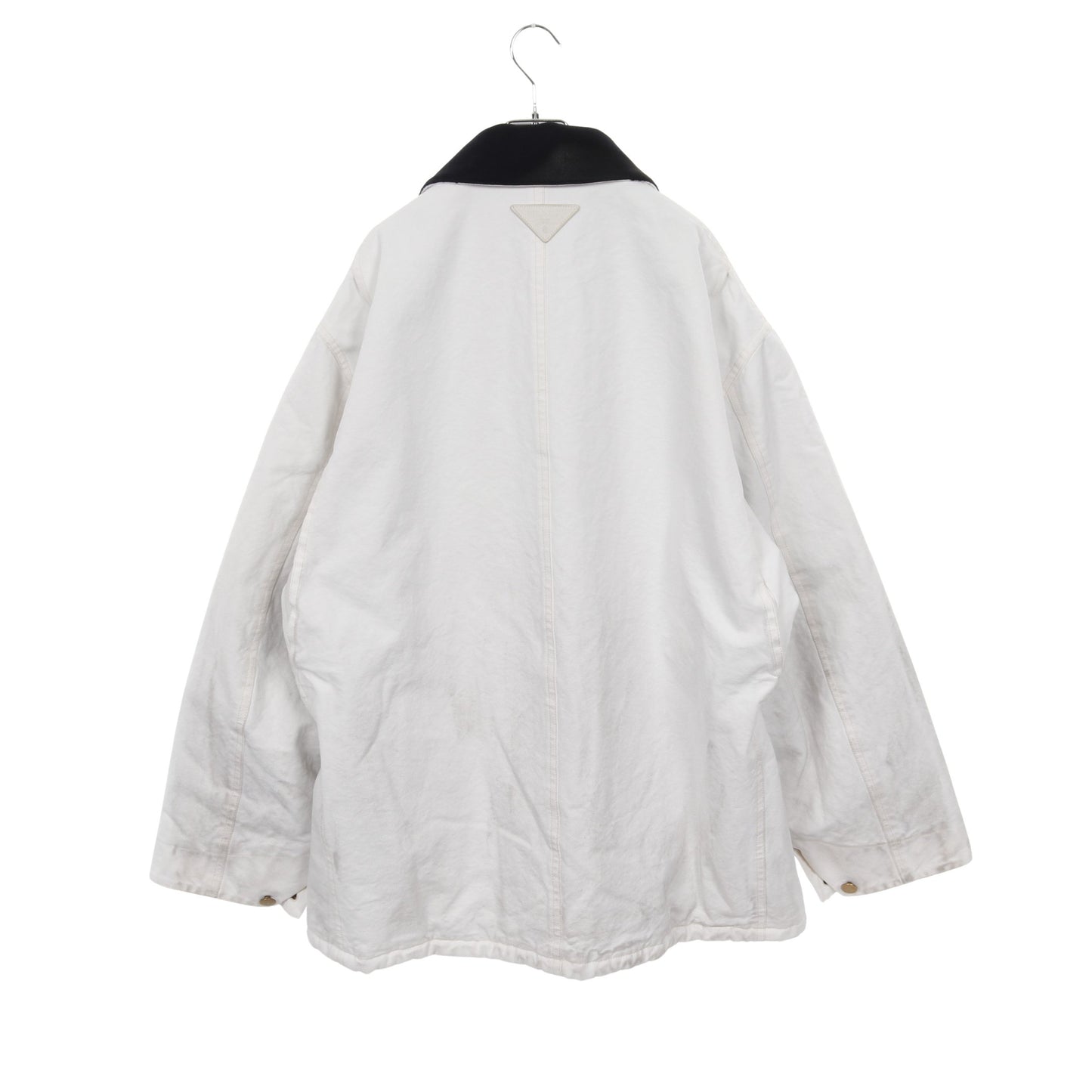トライアングルロゴ オーバーサイズ ヴィンテージ加工 中綿 ワークジャケット コットン ホワイト 24AW プラダ アウター PRADA