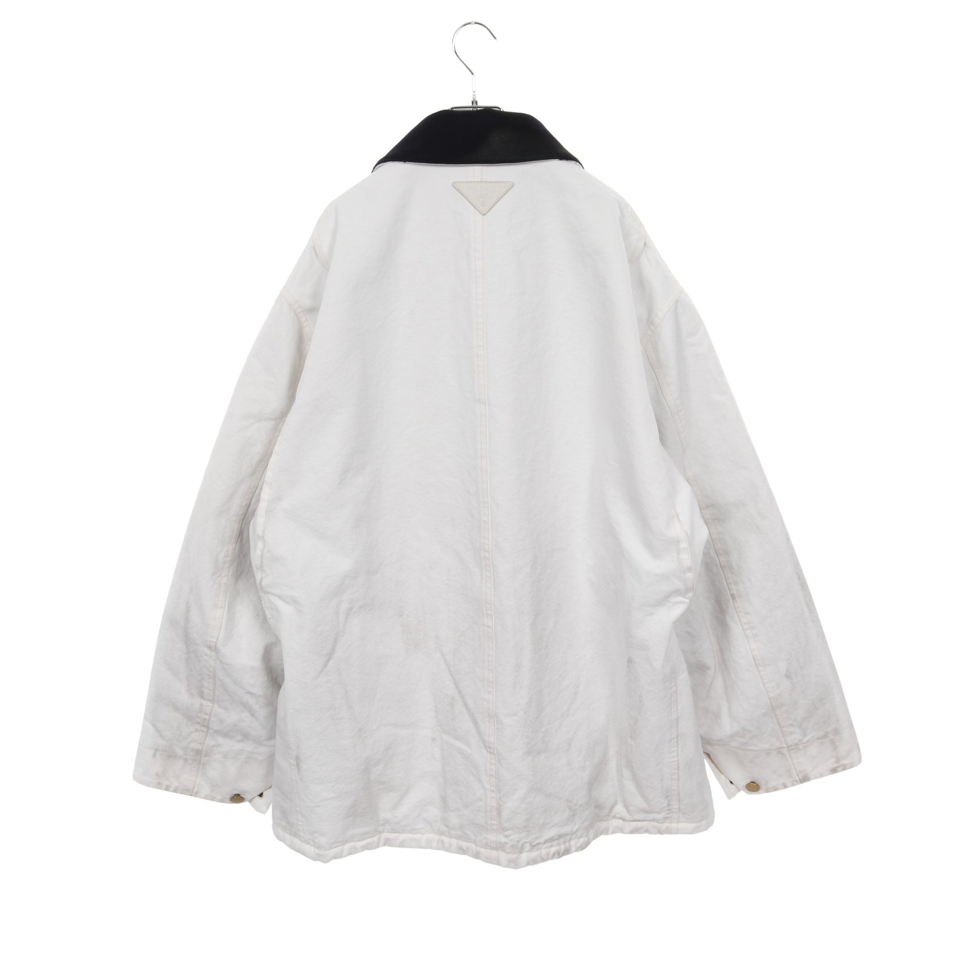 トライアングルロゴ オーバーサイズ ヴィンテージ加工 中綿 ワークジャケット コットン ホワイト 24AW プラダ アウター PRADA
