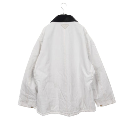 トライアングルロゴ オーバーサイズ ヴィンテージ加工 中綿 ワークジャケット コットン ホワイト 24AW プラダ アウター PRADA