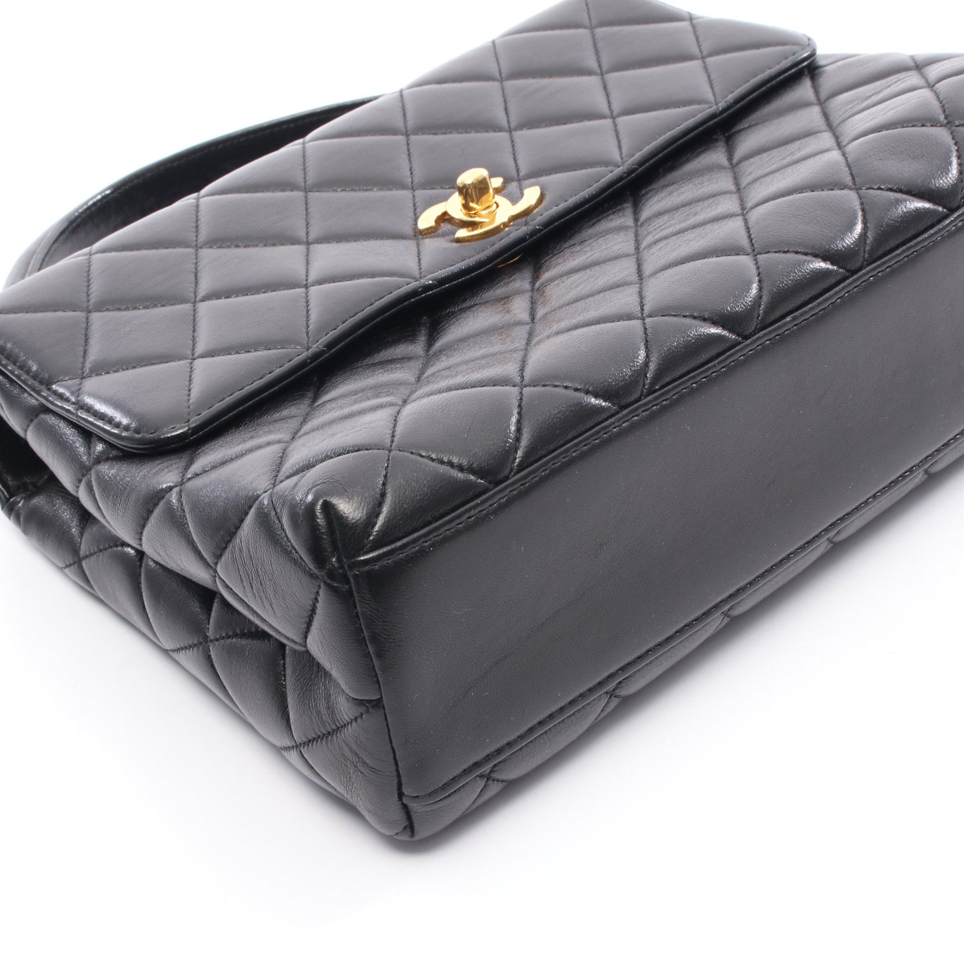 マトラッセ ハンドバッグ ラムスキン ブラック ゴールド金具 シャネル バッグ CHANEL