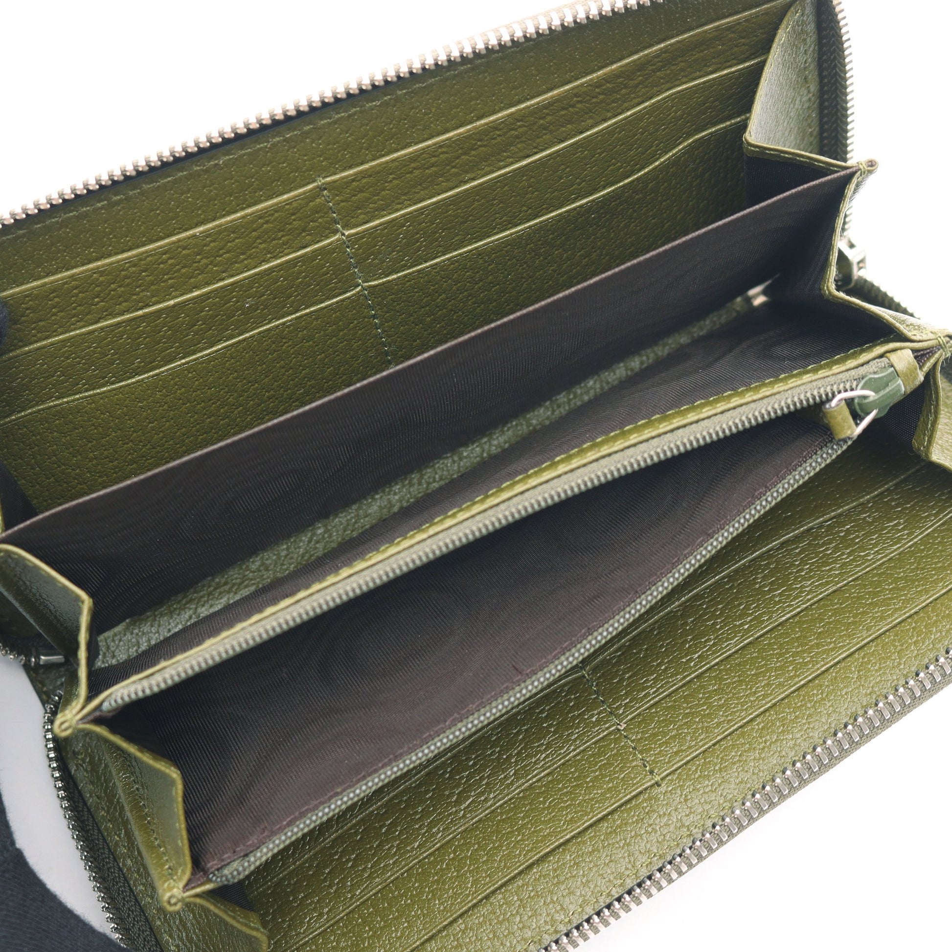 オフザグリッド ラウンドファスナー長財布 キャンバス レザー カーキ  