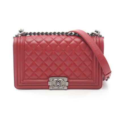 ボーイシャネル チェーンショルダーバッグ ラムスキン レッド アンティークシルバー金具 シャネル バッグ CHANEL