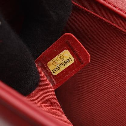 ボーイシャネル チェーンショルダーバッグ ラムスキン レッド アンティークシルバー金具 シャネル バッグ CHANEL