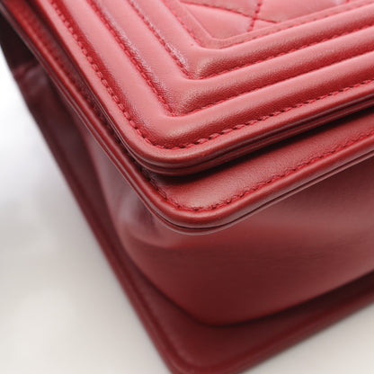 ボーイシャネル チェーンショルダーバッグ ラムスキン レッド アンティークシルバー金具 シャネル バッグ CHANEL