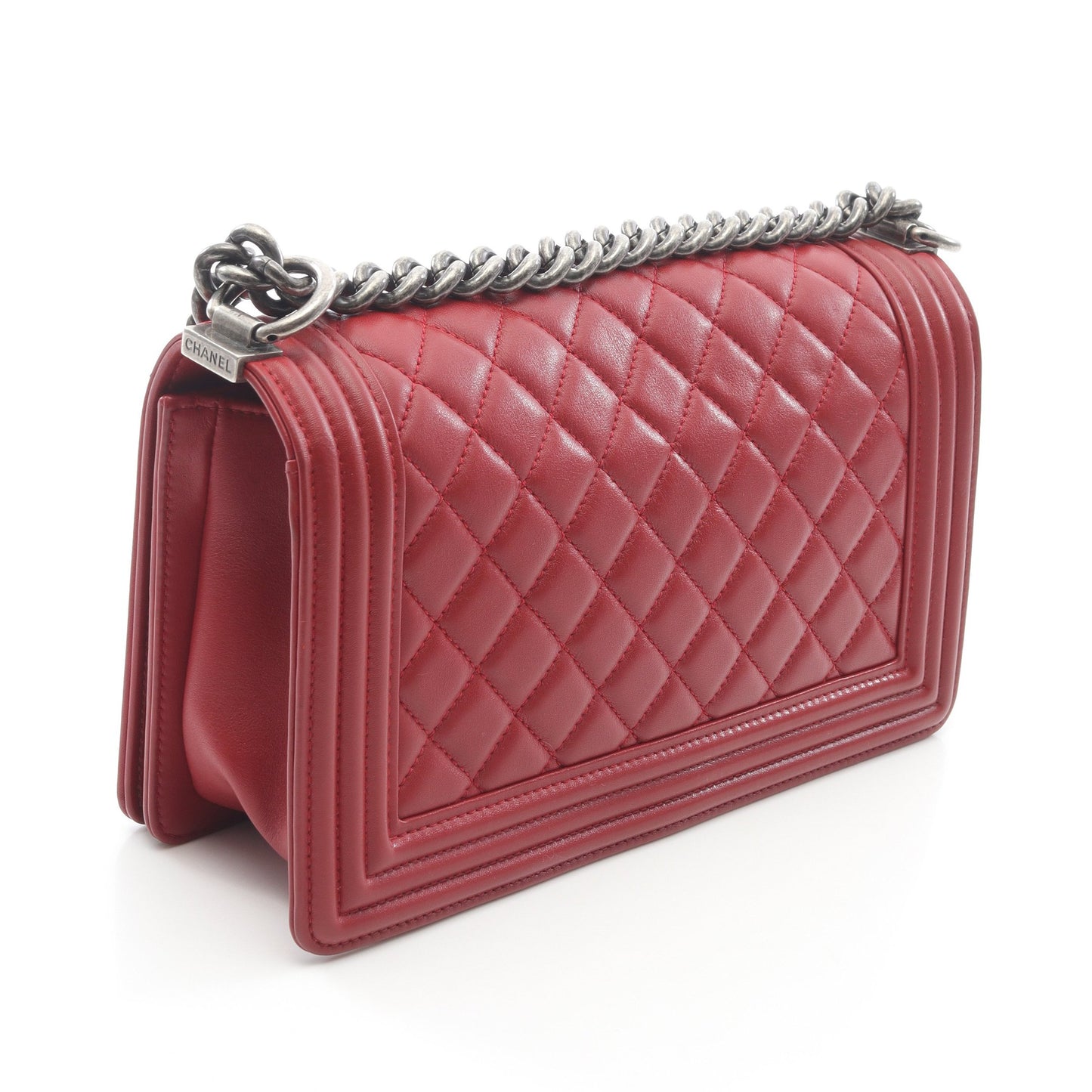 ボーイシャネル チェーンショルダーバッグ ラムスキン レッド アンティークシルバー金具 シャネル バッグ CHANEL