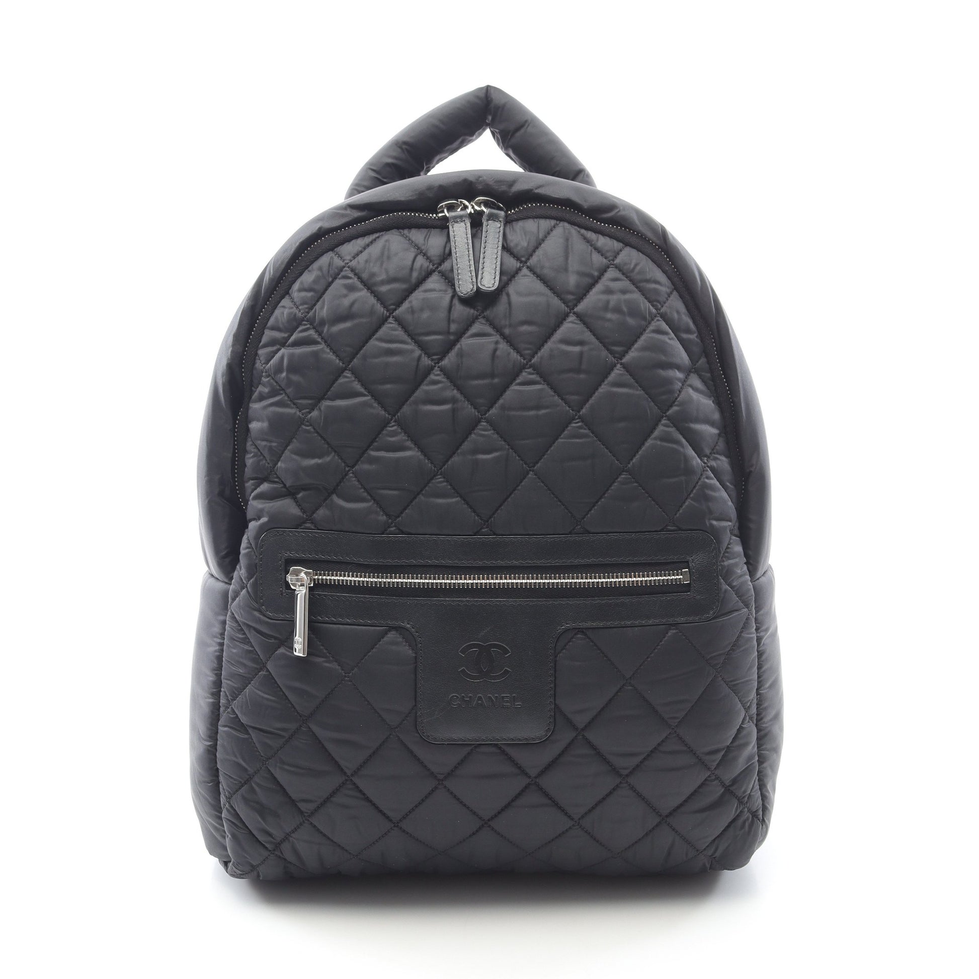 コココクーン バックパック リュックサック ナイロン レザー ブラック シルバー金具 シャネル バッグ CHANEL