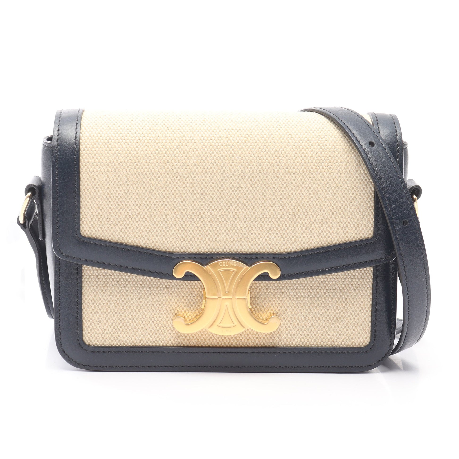 ティーン トリオンフ ショルダーバッグ キャンバス レザー ライトベージュ ダークネイビー セリーヌ バッグ CELINE