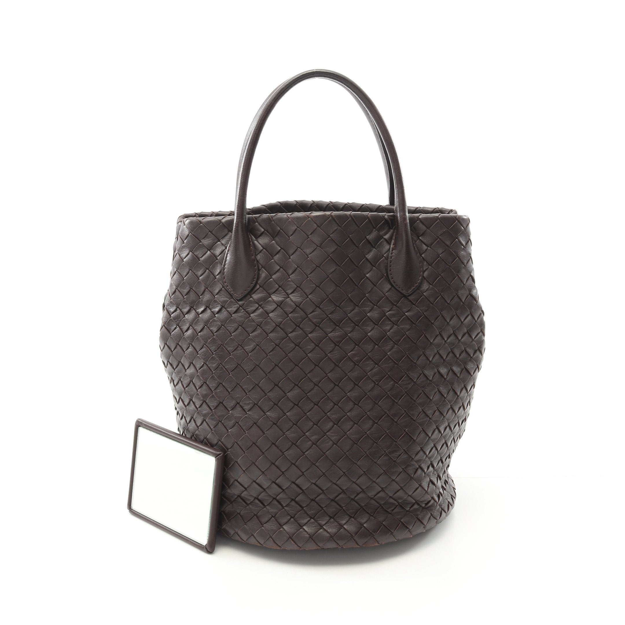 ボッテガ・ヴェネタ レザー イントレチャート ショルダーバッグ ダーク