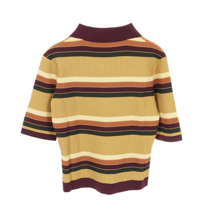 GUCCI × adidas ニット ポロシャツ ボーダー レーヨン イエローブラウン マルチカラー グッチ トップス GUCCI