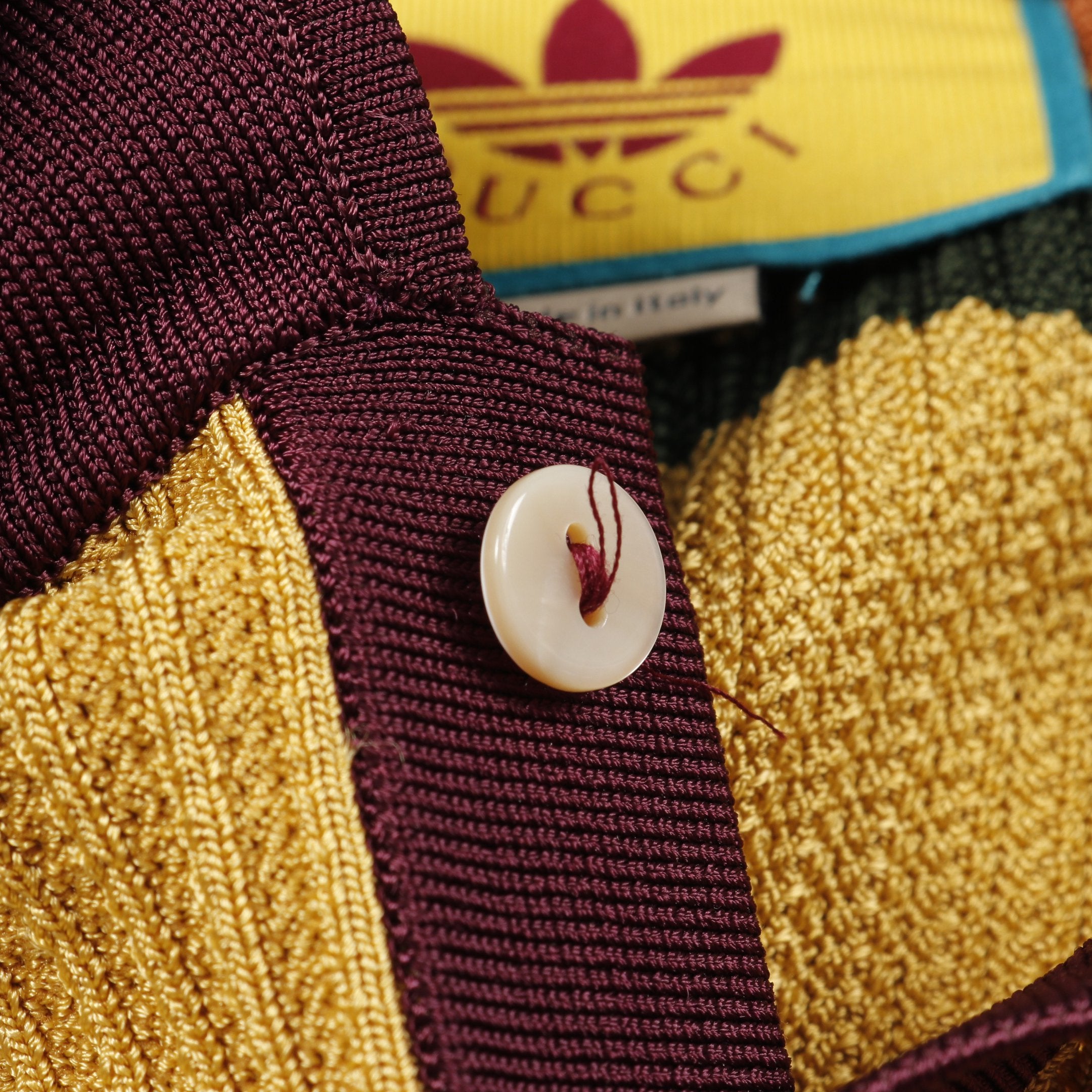 GUCCI × adidas ニット ポロシャツ ボーダー レーヨン イエロー