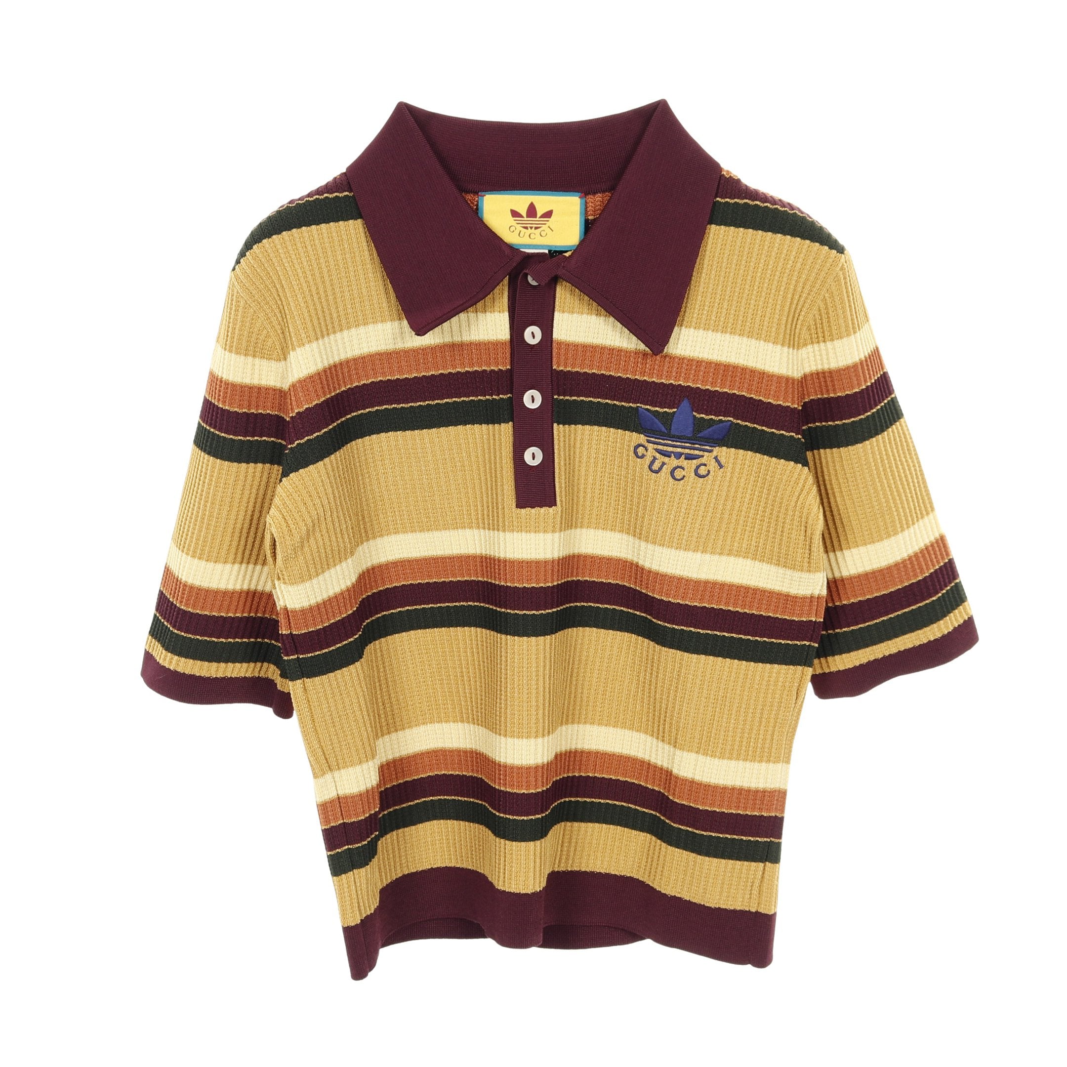 GUCCI × adidas ニット ポロシャツ ボーダー レーヨン イエロー