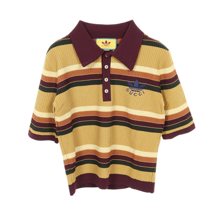 GUCCI × adidas ニット ポロシャツ ボーダー レーヨン イエローブラウン マルチカラー グッチ トップス GUCCI