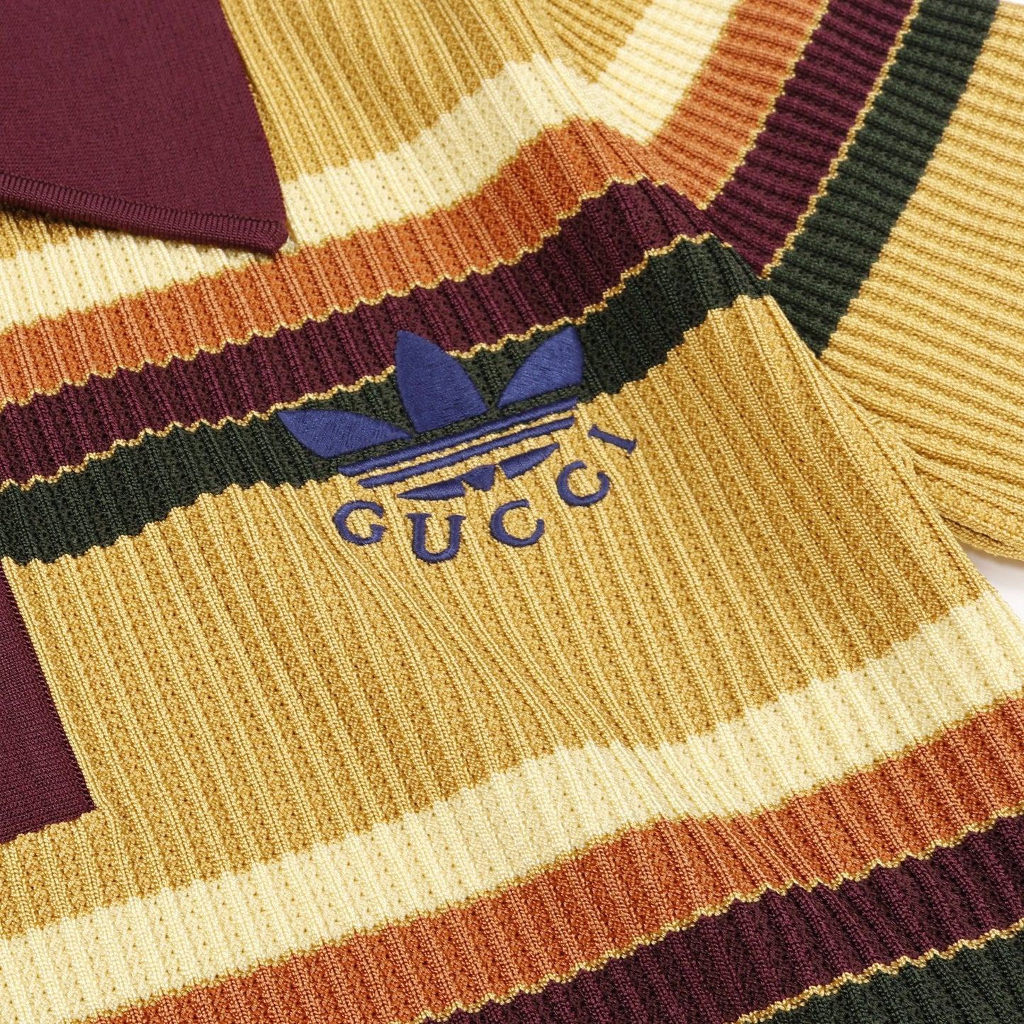 GUCCI × adidas ニット ポロシャツ ボーダー レーヨン イエローブラウン マルチカラー グッチ トップス GUCCI