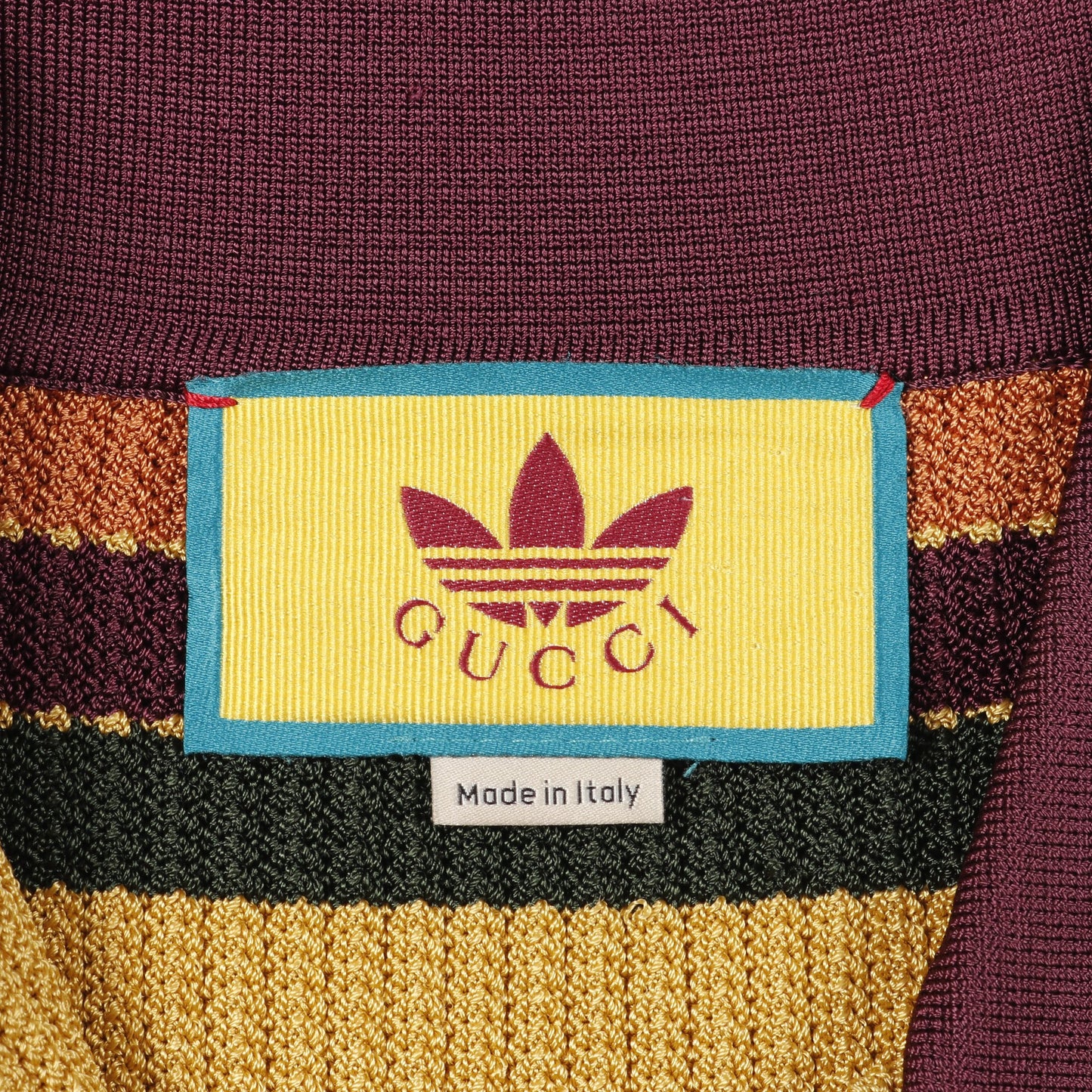 GUCCI × adidas ニット ポロシャツ ボーダー レーヨン イエローブラウン マルチカラー グッチ トップス GUCCI