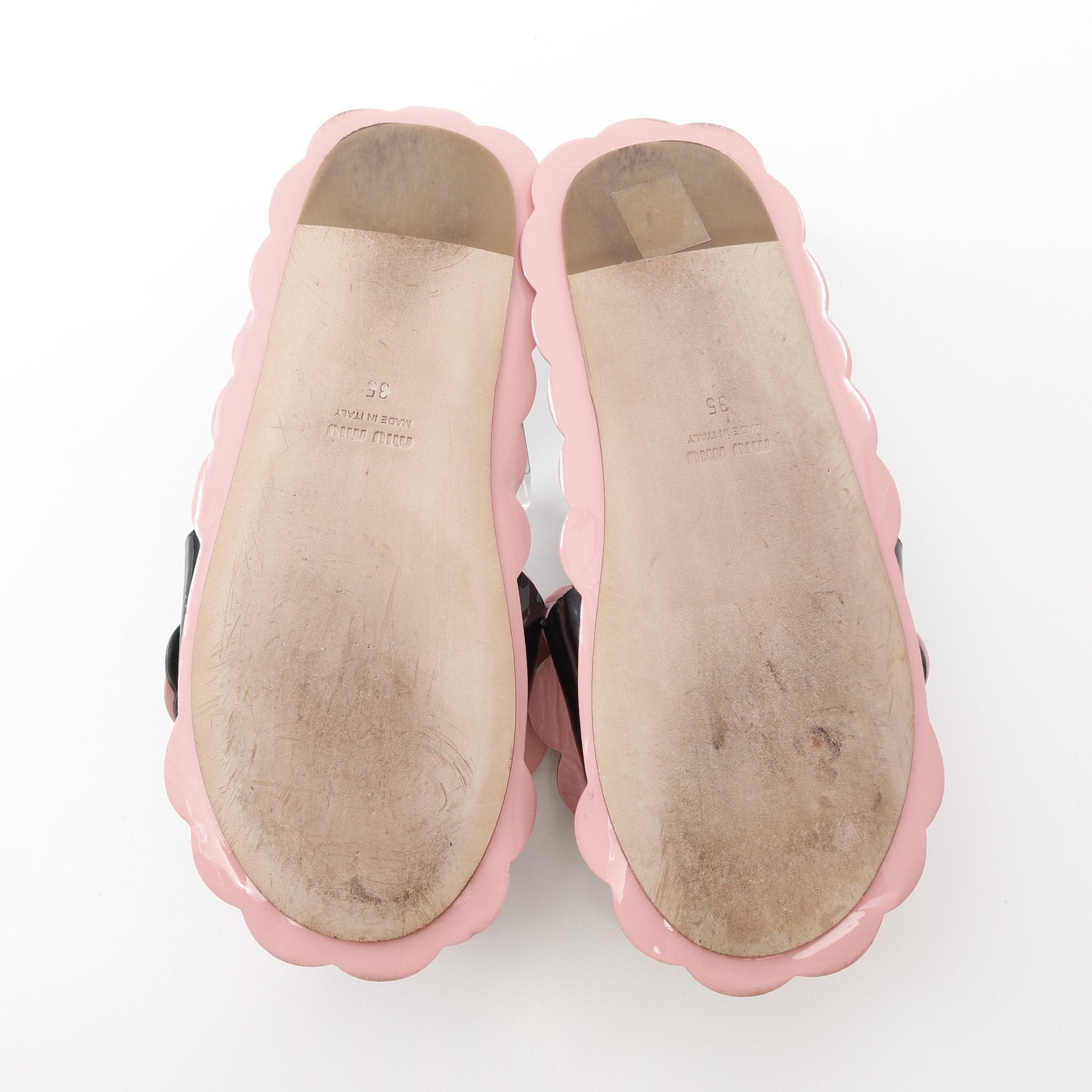 フラワー スライドサンダル エナメルレザー ブラック ピンク ミュウ