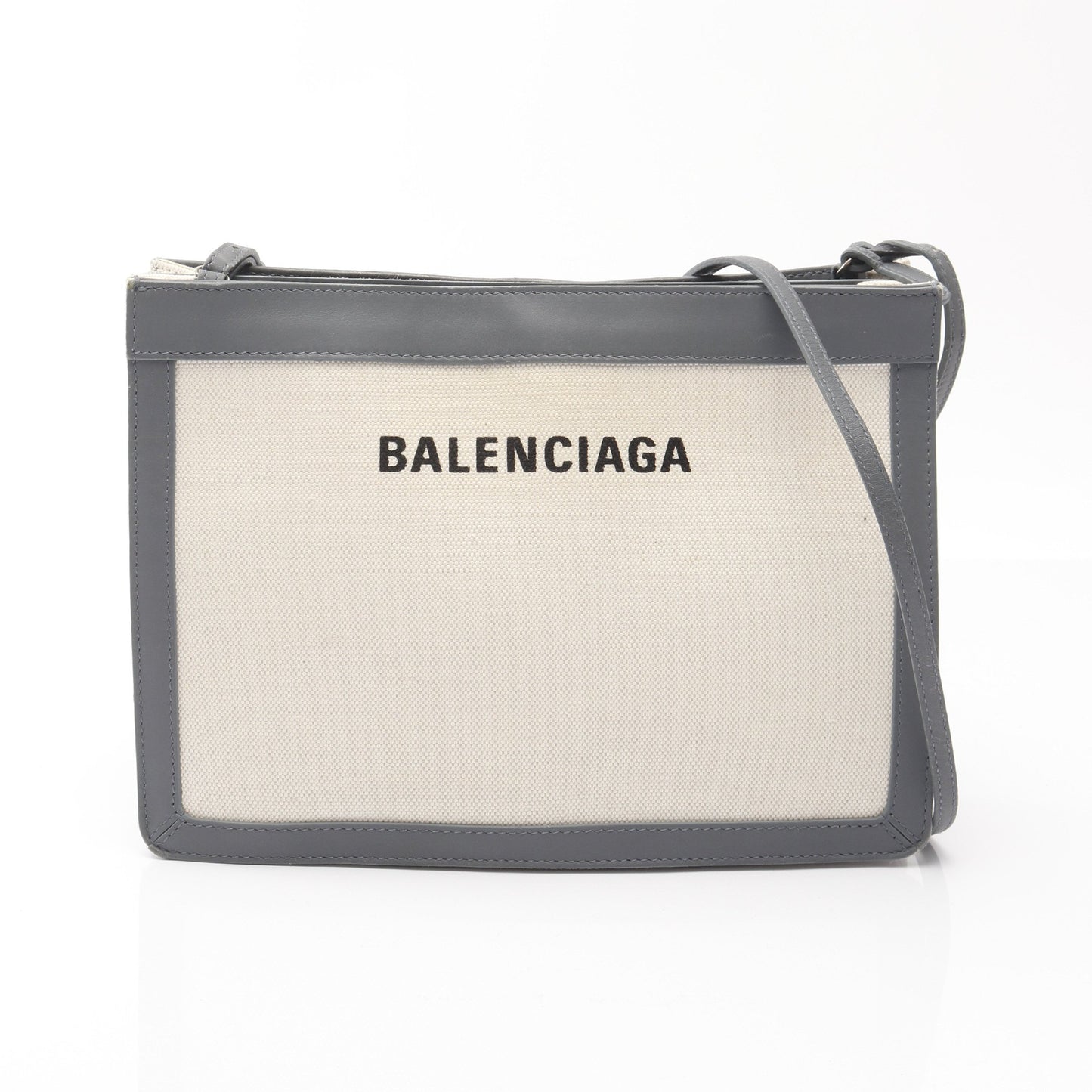 ネイビー ポシェット ショルダーバッグ キャンバス レザー アイボリー グレー バレンシアガ バッグ BALENCIAGA