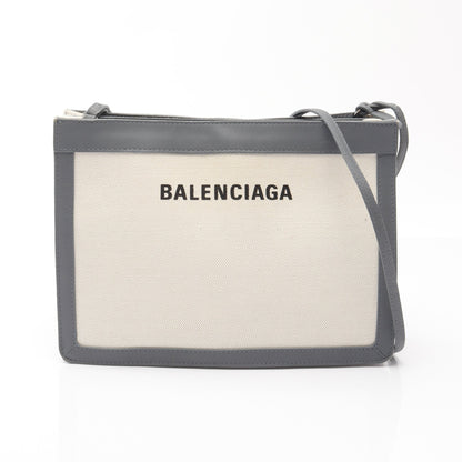 ネイビー ポシェット ショルダーバッグ キャンバス レザー アイボリー グレー バレンシアガ バッグ BALENCIAGA