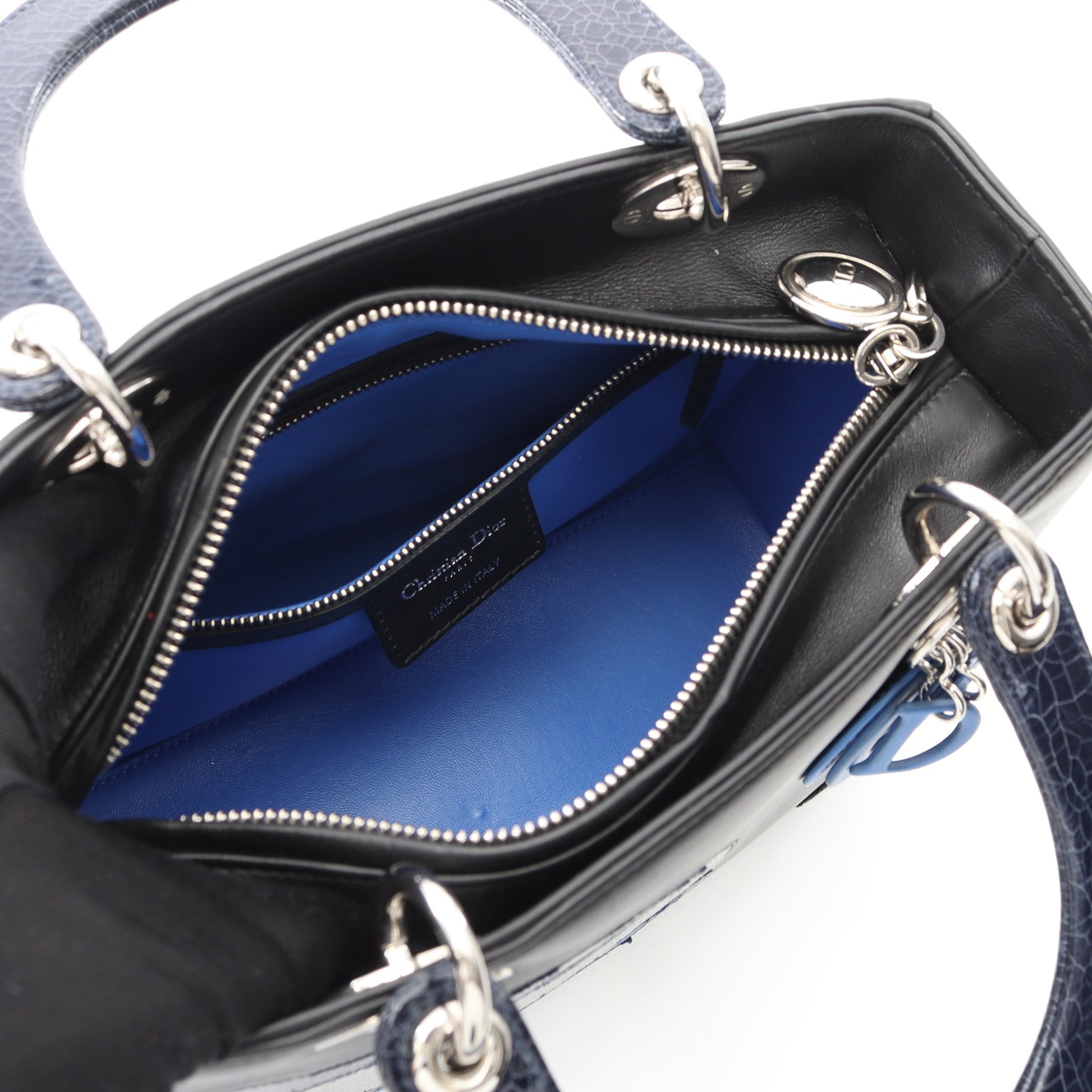 LADY DIOR レディディオール ハンドバッグ レザー ブラック ブルー 2WAY クリスチャンディオール バッグ Christian Dior