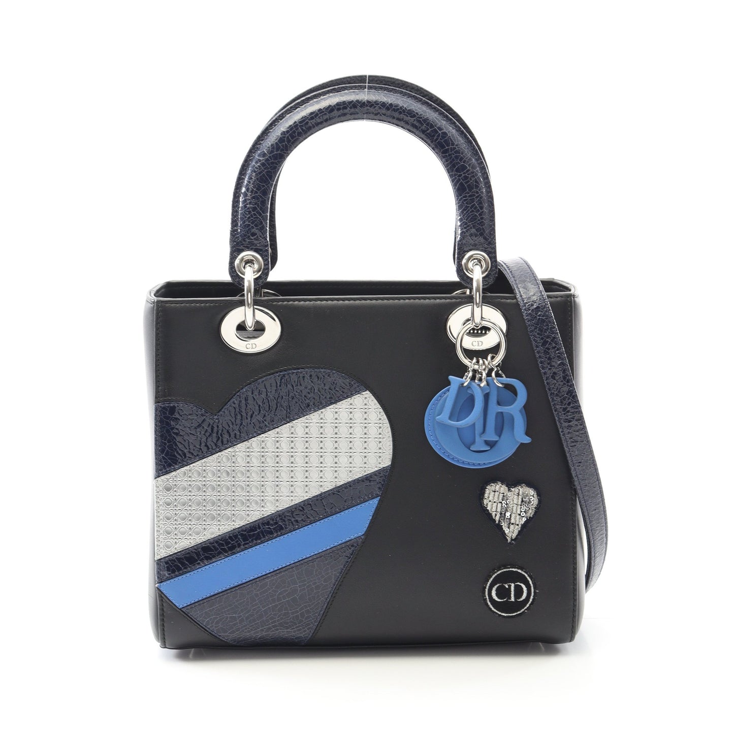 LADY DIOR レディディオール ハンドバッグ レザー ブラック ブルー 2WAY クリスチャンディオール バッグ Christian Dior
