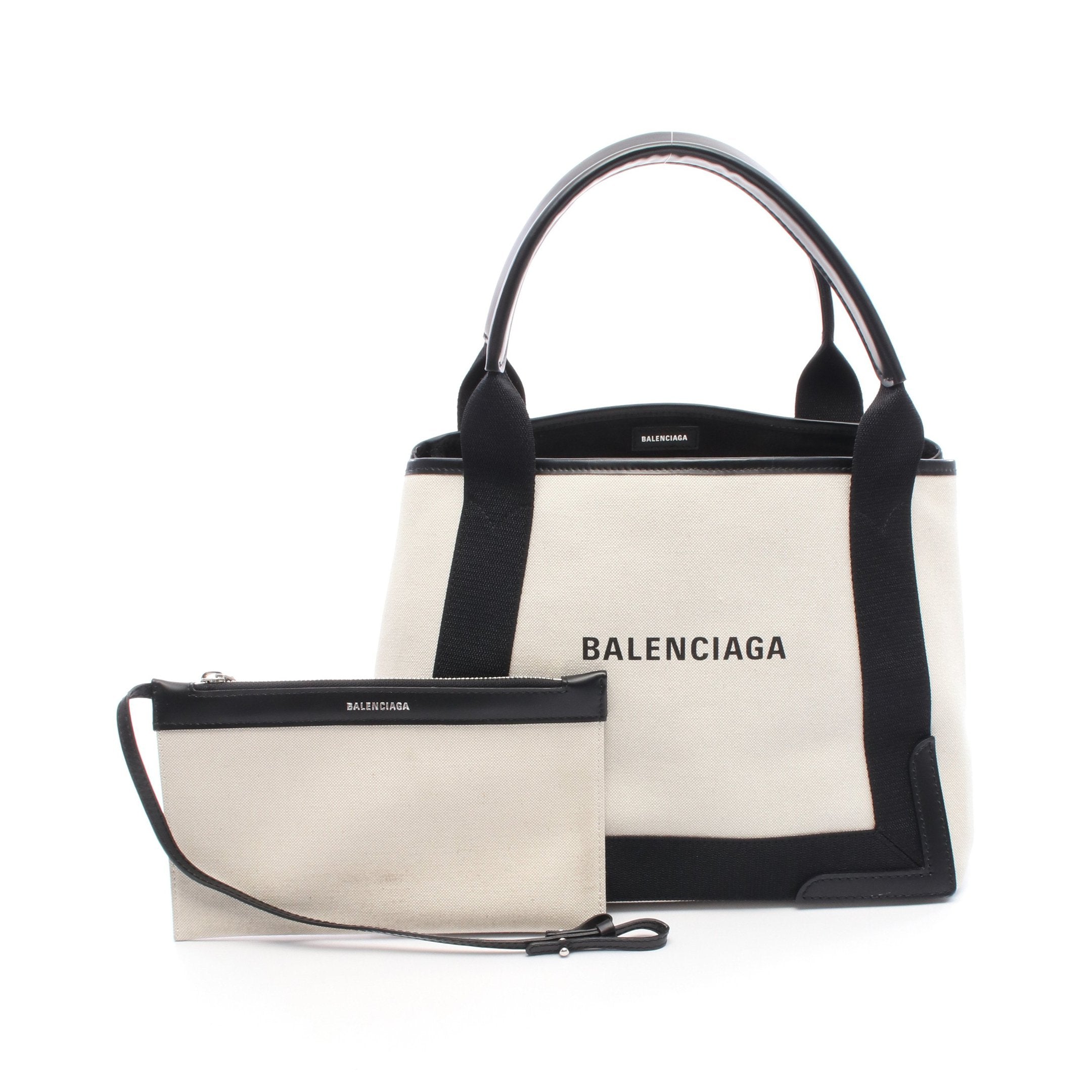 美品✨バレンシアガ ネイビーカバス S トートバッグ レザーキャンバス ホワイト バレンシアガ ネイビーカバス ホワイト レザー キャンバス カバスS