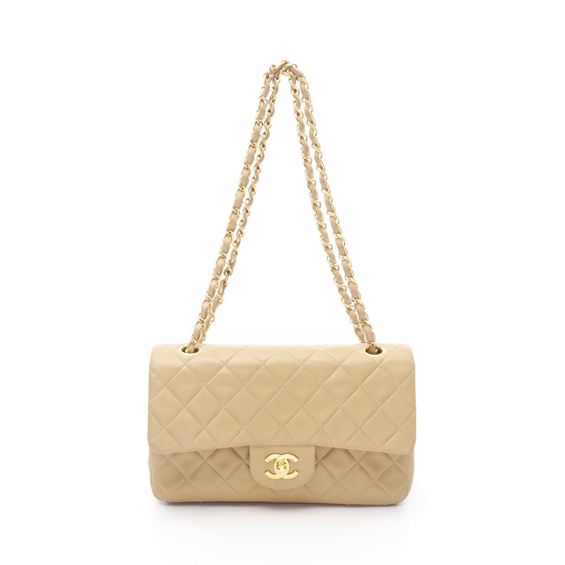マトラッセ Wフラップ Wチェーンショルダーバッグ ラムスキン ベージュ ゴールド金具 シャネル バッグ CHANEL