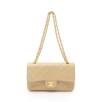 マトラッセ Wフラップ Wチェーンショルダーバッグ ラムスキン ベージュ ゴールド金具 シャネル バッグ CHANEL