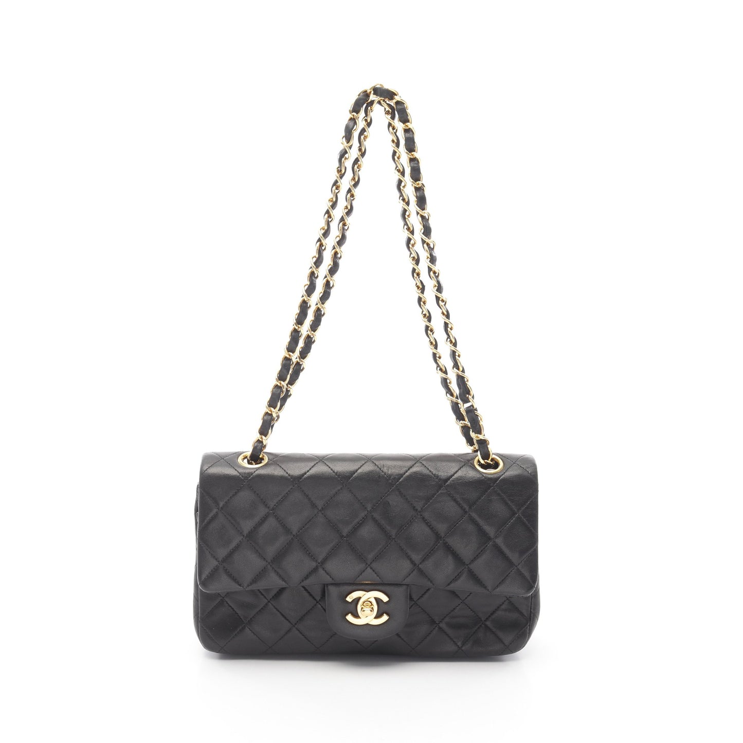 マトラッセ Wフラップ Wチェーンショルダーバッグ ラムスキン ブラック ゴールド金具 シャネル バッグ CHANEL