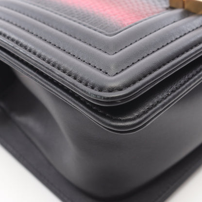 ボーイシャネル スモール チェーンショルダーバッグ レザー ブラック レッド ピンクレッド アンティークゴールド金具 シャネル バッグ CHANEL