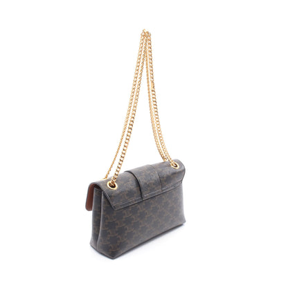 ヴィクトワール ミディアム トリオンフ Wチェーンショルダーバッグ PVC ダークブラウン ブラウン セリーヌ バッグ CELINE