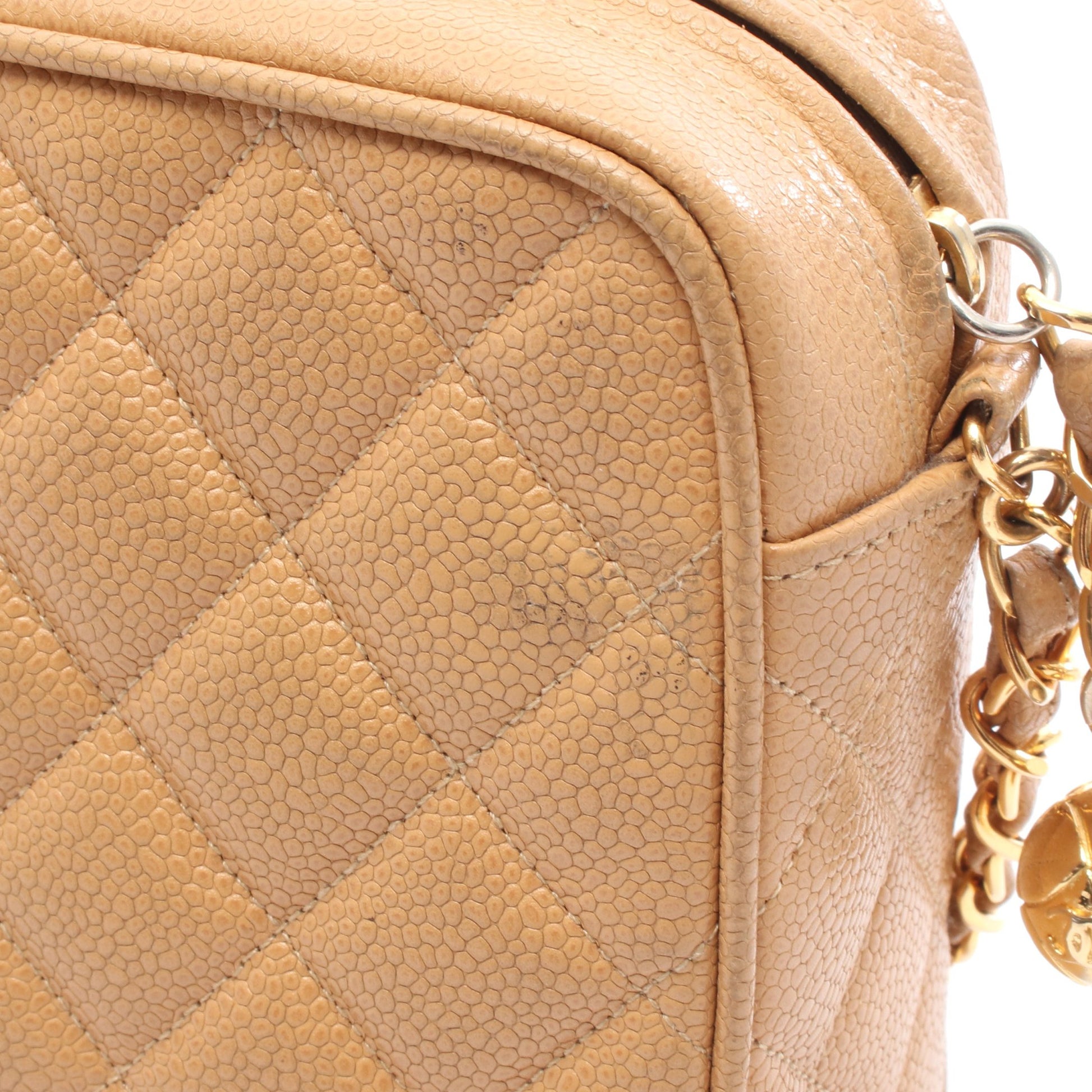 マトラッセ チェーンショルダーバッグ キャビアスキン ライトブラウン ゴールド金具 シャネル バッグ CHANEL