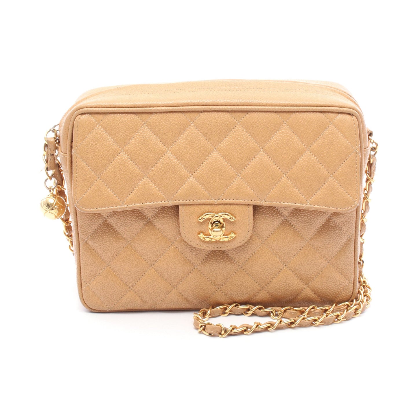 マトラッセ チェーンショルダーバッグ キャビアスキン ライトブラウン ゴールド金具 シャネル バッグ CHANEL