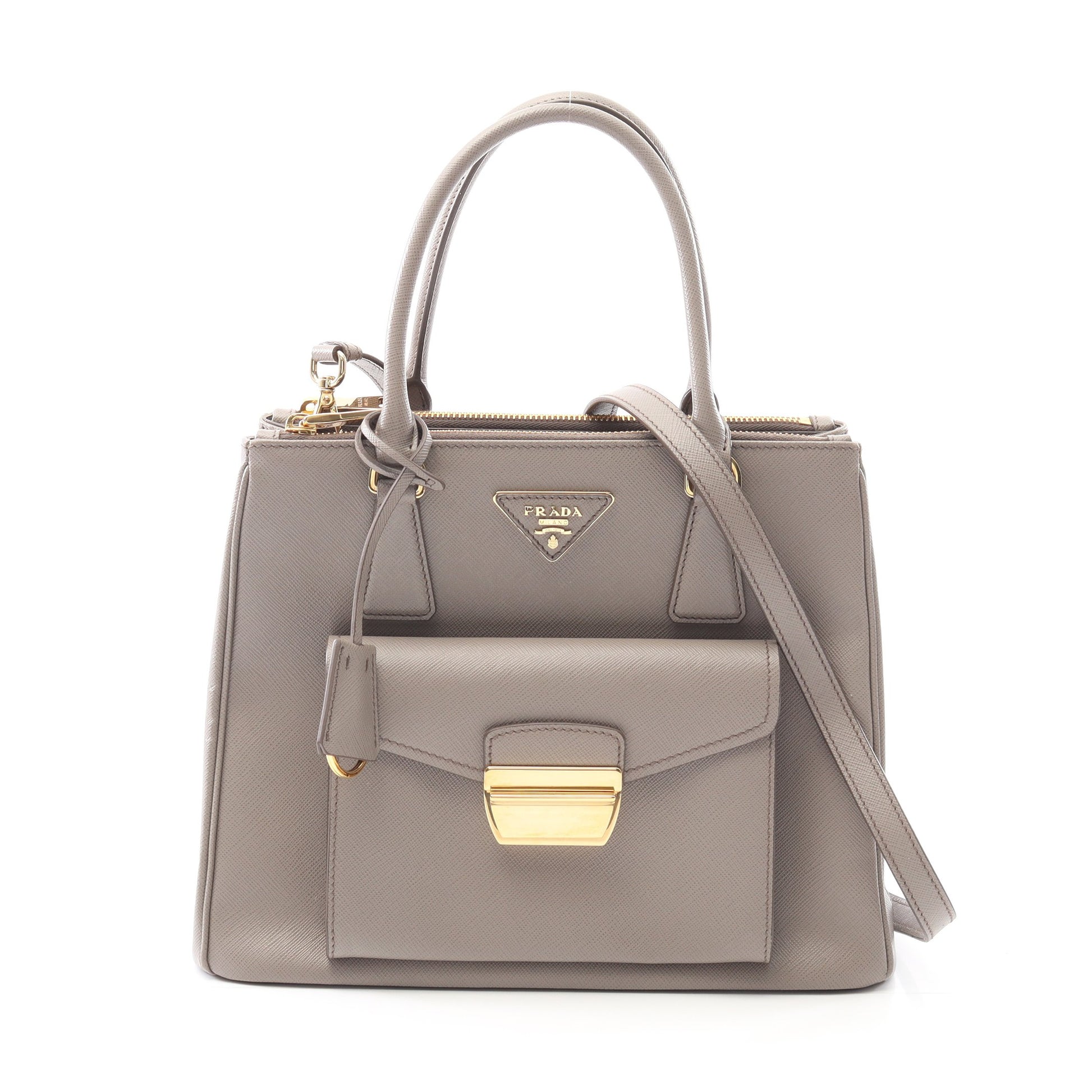 SAFFIANO LUX ハンドバッグ サフィアーノレザー グレー 2WAY プラダ バッグ PRADA