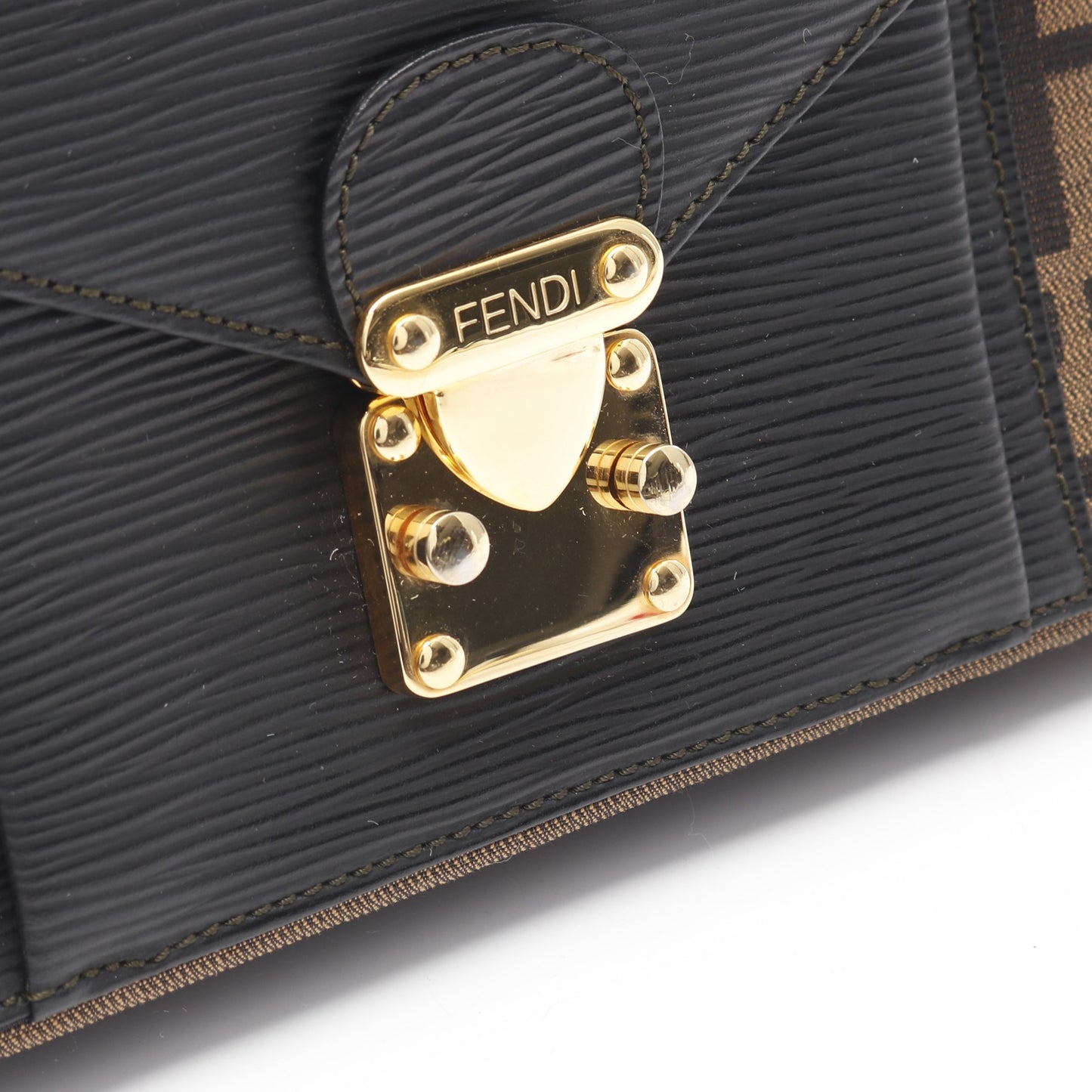 ズッカ ハンドバッグ キャンバス レザー ブラウン ダークブラウン 2WAY フェンディ バッグ FENDI