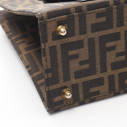 ズッカ ハンドバッグ キャンバス レザー ブラウン ダークブラウン 2WAY フェンディ バッグ FENDI